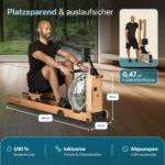 Skandika Rudergerät Wasser aus Holz Lykke | Wasser Rudergerät für Zuhause, 45% mehr Widerstand mit 90° Tank, aus massiver europäischer Buche, Kinomap App kompatibel, Wasserrudergerät platzsparend