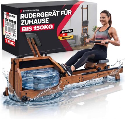 Sportstech, Rudergerät für Zuhause + FSC-zertifiziertem Naturholz WRX500