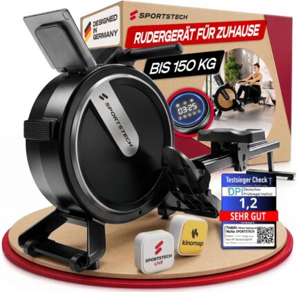 Sportstech Rudergerät für Zuhause, leise 32-Stufen Magnetwiderstand, PROwer