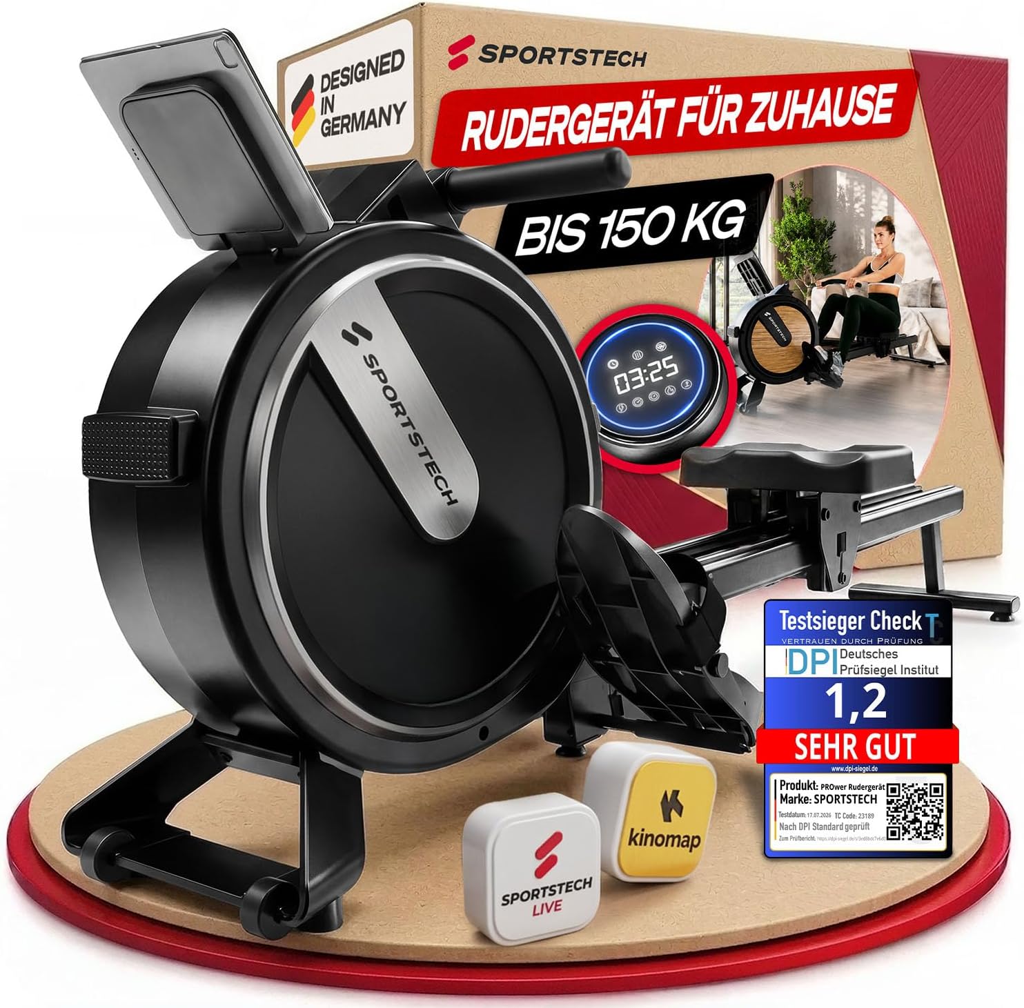 71hUnpB5xKL._AC_SL1500 Sportstech Rudergerät für Zuhause, leise 32-Stufen Magnetwiderstand, PROwer
