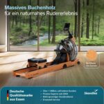 Skandika Rudergerät Wasser aus Holz Lykke | Wasser Rudergerät für Zuhause, 45% mehr Widerstand mit 90° Tank, aus massiver europäischer Buche, Kinomap App kompatibel, Wasserrudergerät platzsparend