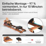 R3 Faltbares Rudergerät aus Eichenholz, mit Bluetooth-fähigem LCD-Display, kompatibel mit Kinomap, 28L Wassertank, belastbar bis 150 kg, ergonomischer Sitz, Verstellbarer Tablethalter