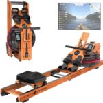 R3 Faltbares Rudergerät aus Eichenholz, mit Bluetooth-fähigem LCD-Display, kompatibel mit Kinomap, 28L Wassertank, belastbar bis 150 kg, ergonomischer Sitz, Verstellbarer Tablethalter